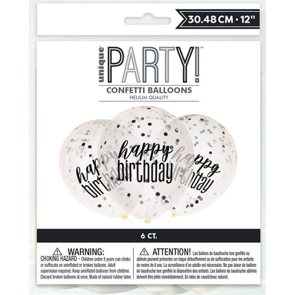 Globos Feliz Cumpleaños Confetti Negro 30cm 6pcs