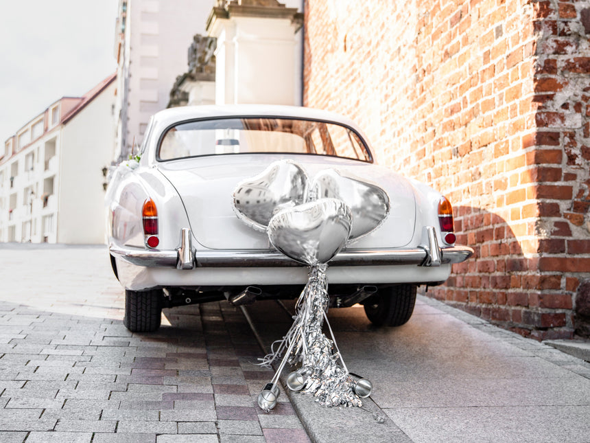 Set Decoración Coche Corazones de Boda Plata