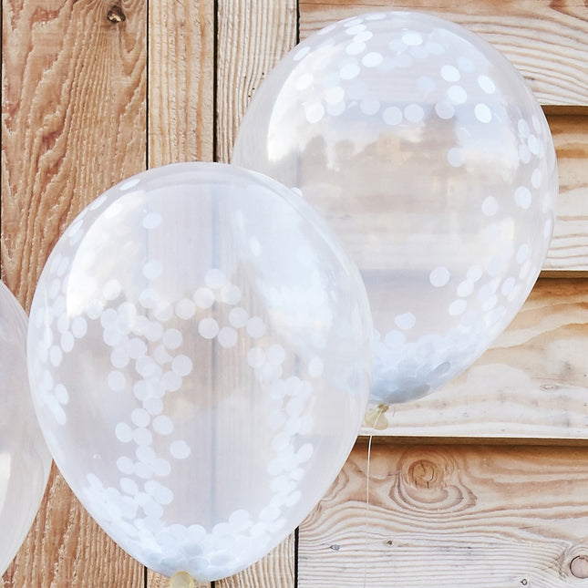 Globos Confetti Transparente Blanco 30cm 5pcs