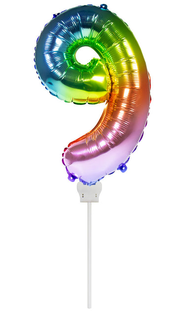 Globo Foil Figura 9 Arco Iris 36cm con Palo