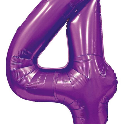 Globo Número Morado 4 Años Brillo 86cm