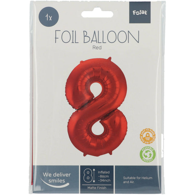 Globo Foil Figura 8 Rojo Mate XL 86cm vacío