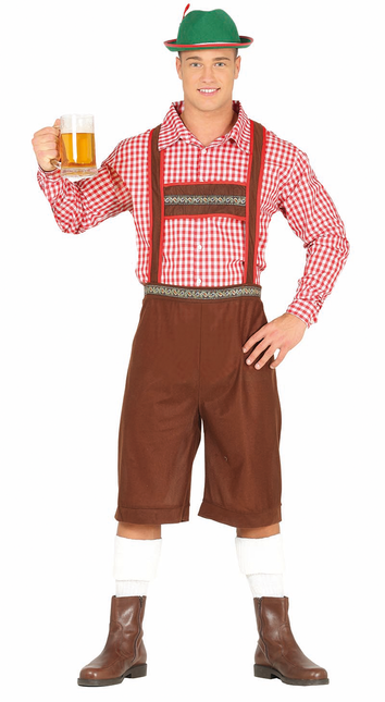 Lederhosen Lang Marrón y Blusa Hombre L