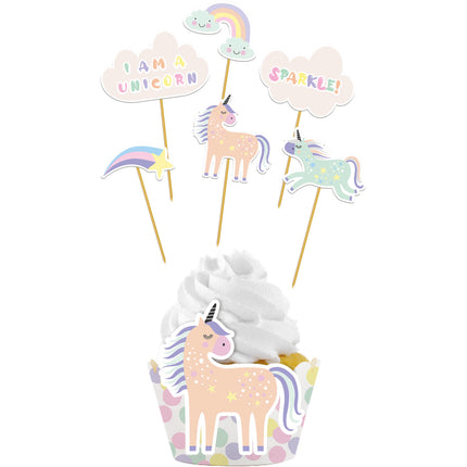 Unicorn Cupcake Toppers Arcoiris 12 piezas