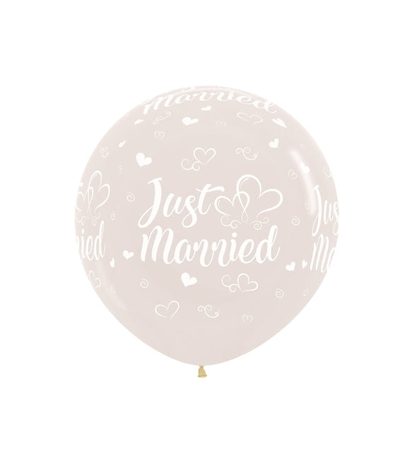 Globos Just Married Corazones Cristalino 61cm 3pcs