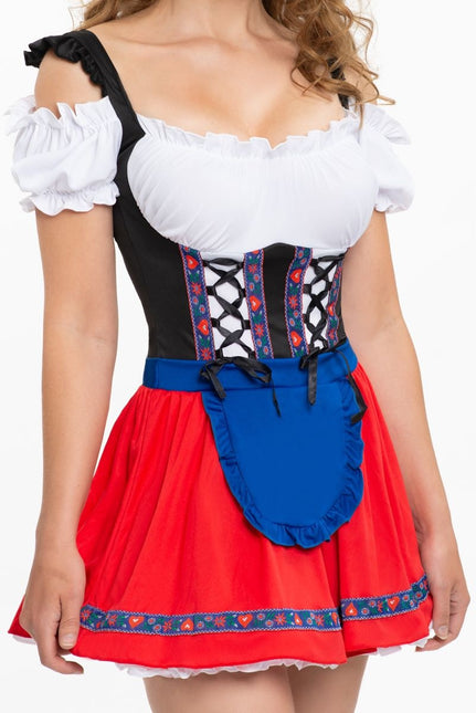 Vestido Dirndl Oktoberfest Delantal Rojo Azul