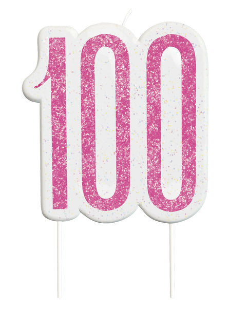 Vela 100 Años Purpurina Rosa 9cm