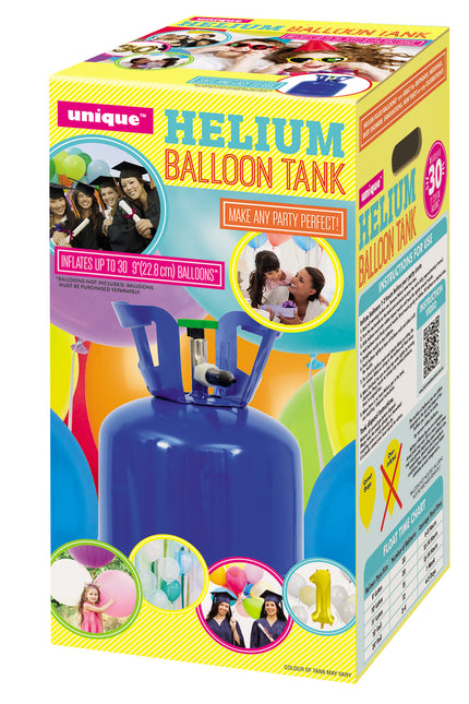 Bombona de helio con 30 globos y cinta