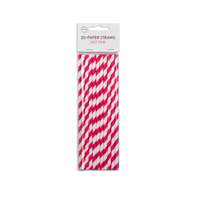 Pajitas de Papel Rayas Fucsia 19.7cm 20pcs