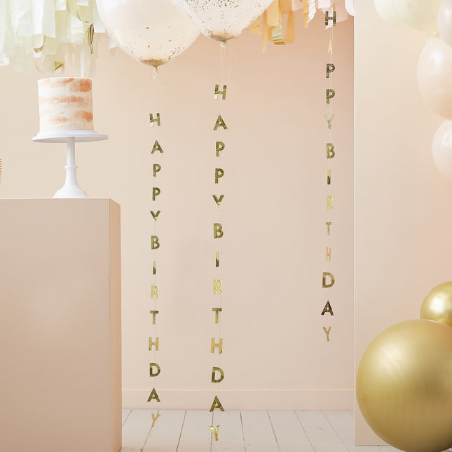 Guirnalda de globos dorados Happy Birthday 1m