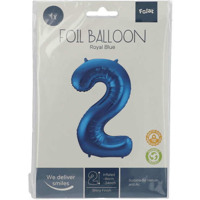 Globo Foil Figura 2 Azul Metalizado XL 86cm Vacío