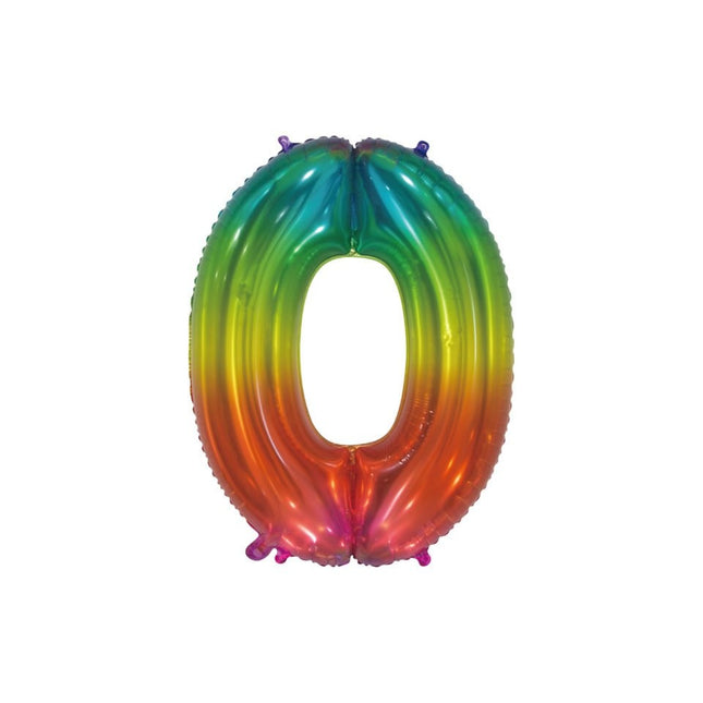 Globo de foil Figura 0 Arco Iris Transparente 66cm