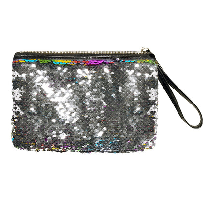 Bolso Glitter Reversible Arco Iris Plata 20cm