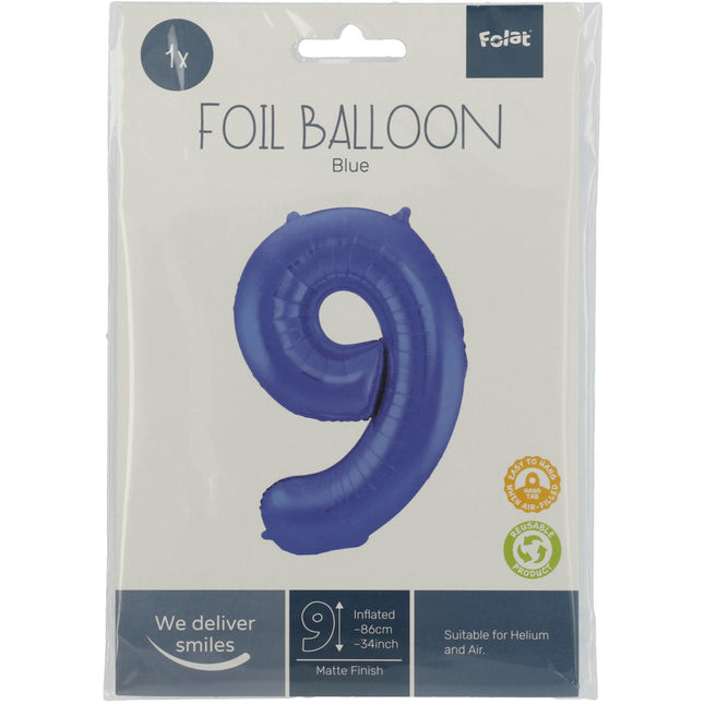 Globo Foil Figura 9 Azul Mate XL 86cm vacío