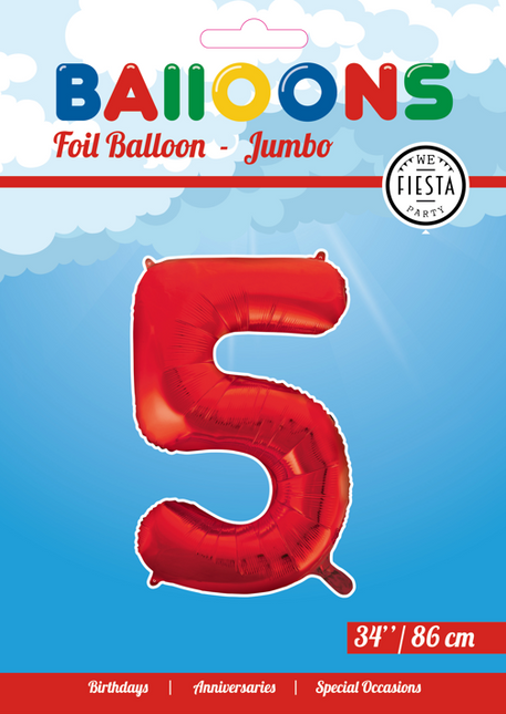 Globo Foil Figura 5 Rojo XL 86cm vacío