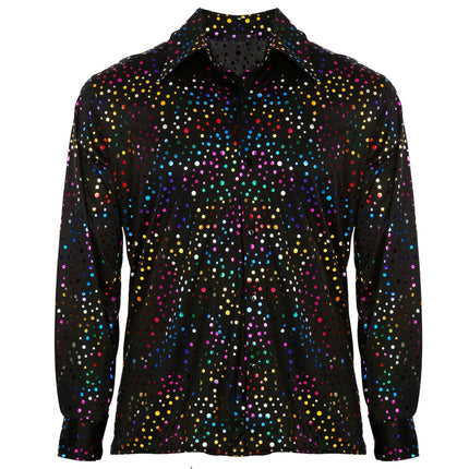 Blusa Disco 70S Negro Hombre Metalizado