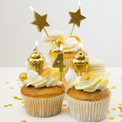 Velas 4 Años Cupcake Oro 17,5cm