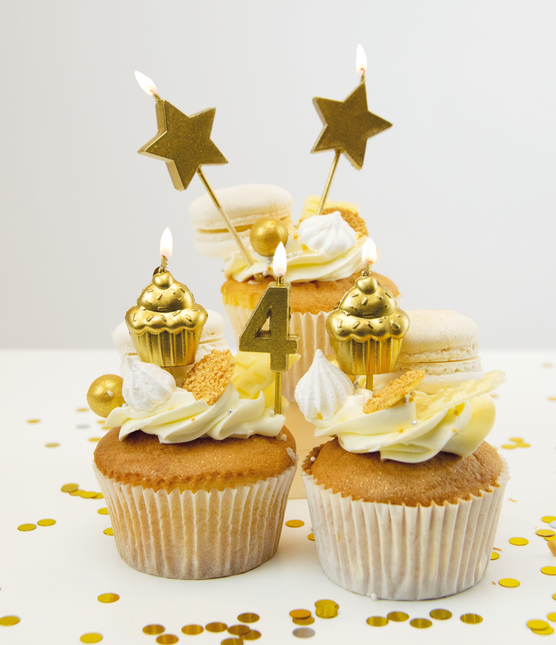 Velas 4 Años Cupcake Oro 17,5cm