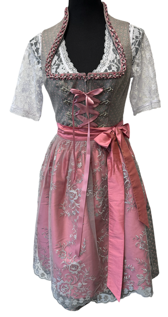 Vestido Dirndl Gris Oktoberfest Rosa Señoras