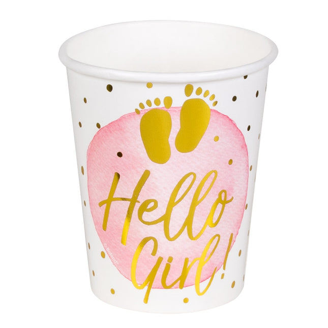 Tazas de Nacimiento Hello Girl Papel 210ml 10pcs