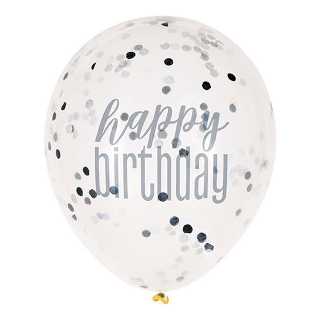 Globos de Cumpleaños Happy Birthday Confetti Negro 30cm 6pcs