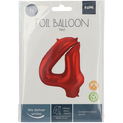 Globo Foil Figura 4 Rojo Mate XL 86cm vacío