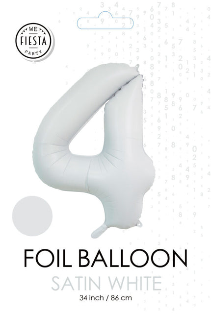 Globo Figura Blanco 4 Años Brillo 86cm