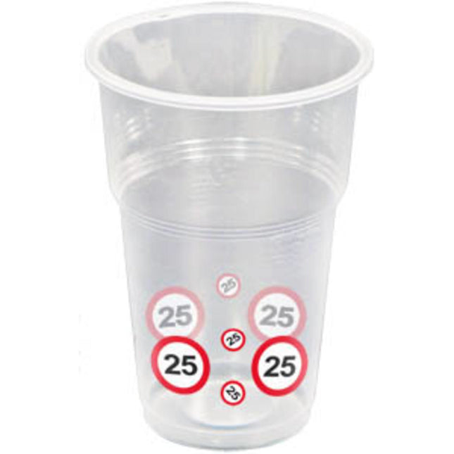 Vasos 25 Años Señal de Tráfico Plástico 350ml 8pcs