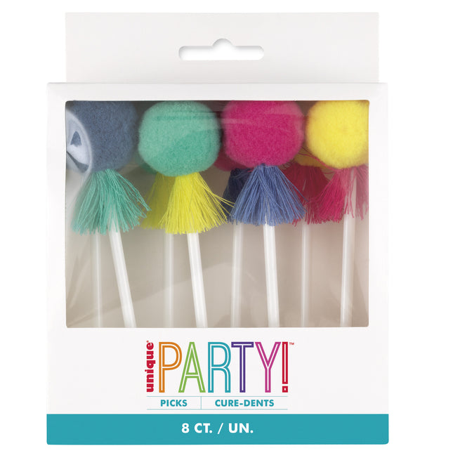 Adornos de colores para magdalenas Pom Pom y borlas 8 unidades