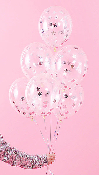 Globos Confeti Estrellas Plateadas 30cm 6pcs