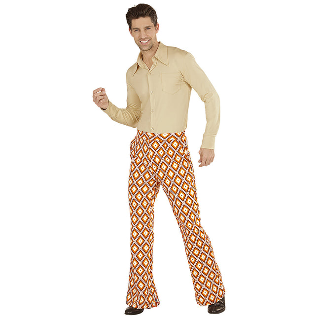 Pantalones Disco 70S Naranja Plaid Hombre