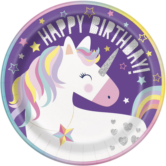 Platos Unicornio Feliz Cumpleaños 23cm 8pcs