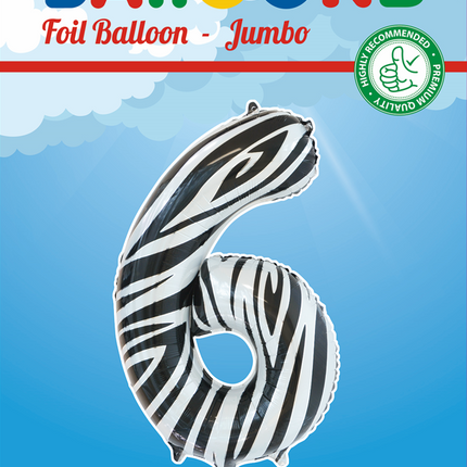 Globo Foil Figura 6 Cebra XL 86cm vacío