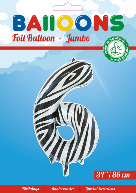 Globo Foil Figura 6 Cebra XL 86cm vacío