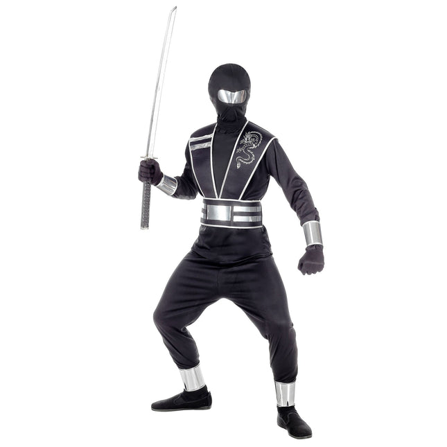 Traje Ninja Negro Plata Niño