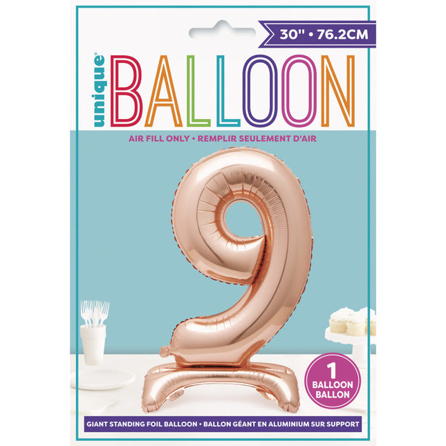 Globo Foil Figura 9 Oro Rosa Estándar 76cm