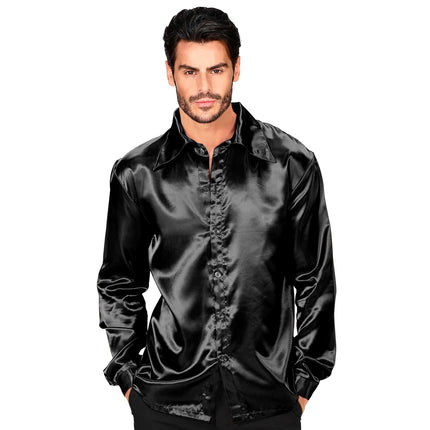 Blusa Disco 70S Satén Negro Hombre