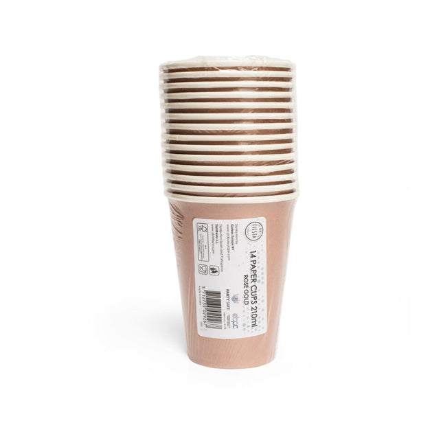 Vasos Oro Rosa Papel 210ml 14uds.