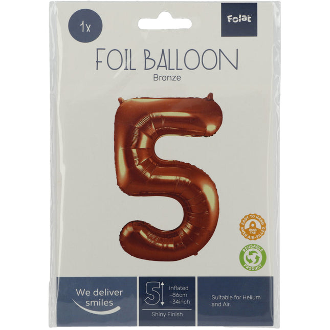 Globo Foil Figura 5 Bronce XL 86cm vacío