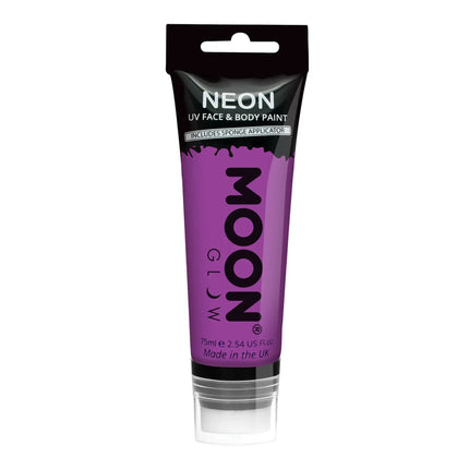 Pintura facial UV neón Moon Glow con aplicador de esponja Morado intenso 75ml