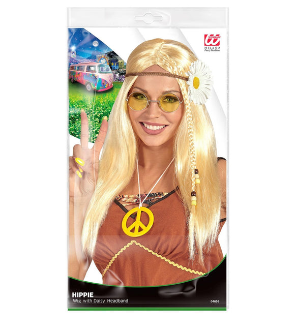 Peluca Hippie 60S Rubia Con Diadema