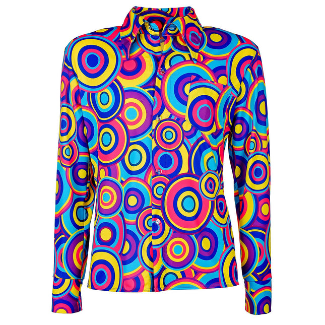 Disco 70S Blusa Azul Burbujas Hombre