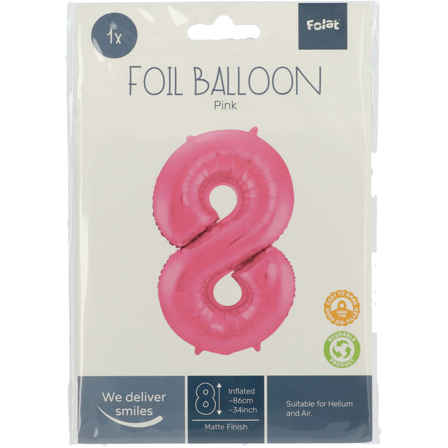 Globo Foil Figura 8 Rosa Mate XL 86cm vacío