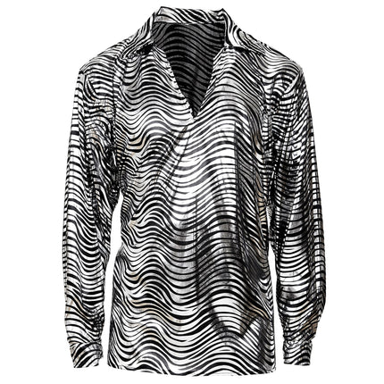 Camisa Disco 70S Estampado Tigre Plata Hombre