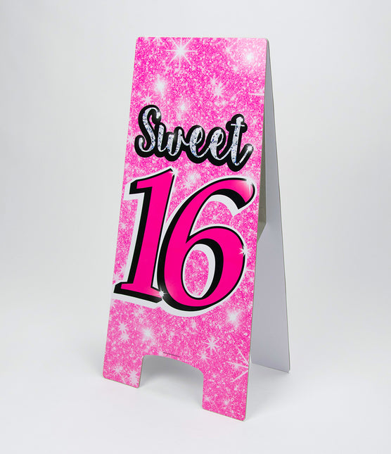 Cartel Advertencia Dulces 16 Rosa 62,5cm