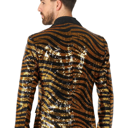 Gold Black Tiger Paillet Blazer Hombre OppoSuits