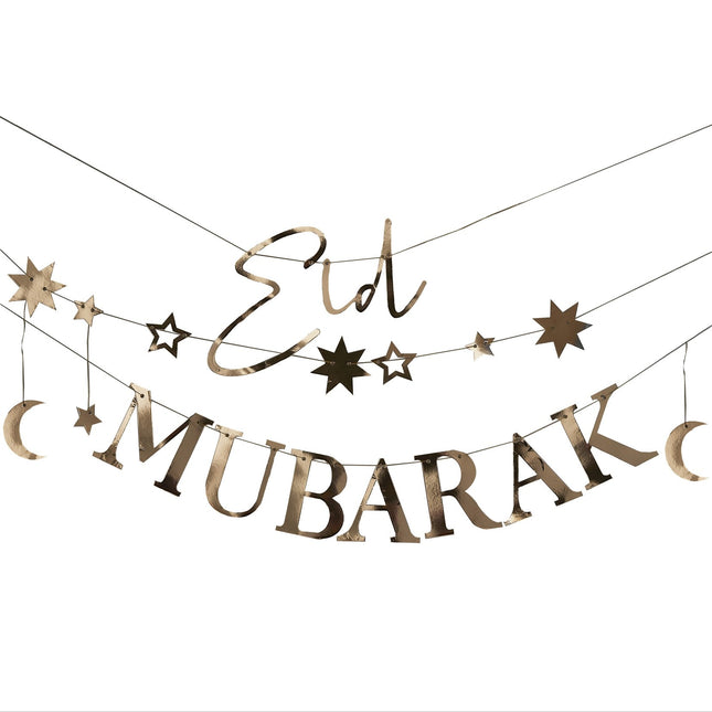 Guirnalda dorada de letras de Ramadán Eid Mubarak 1.5m 3pcs