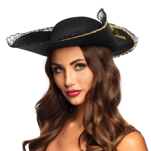 Sombrero pirata negro de encaje