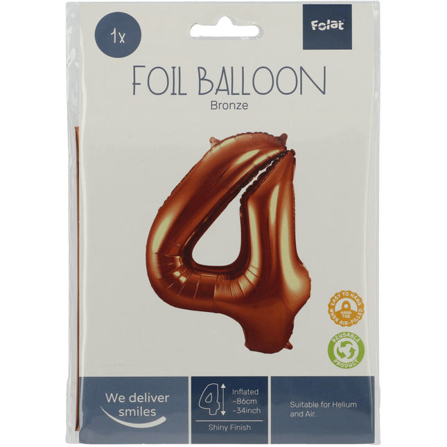 Globo Foil Figura 4 Bronce XL 86cm vacío