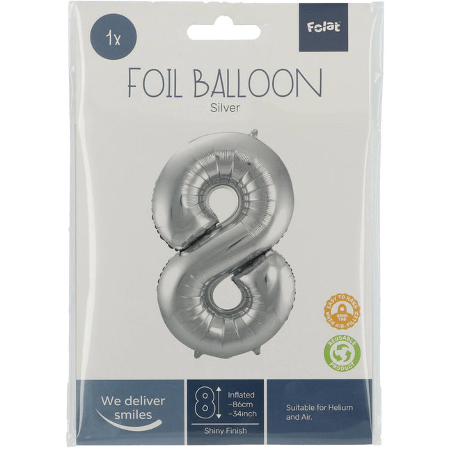 Globo Foil Figura 8 Plata Metalizado XL 86cm vacío